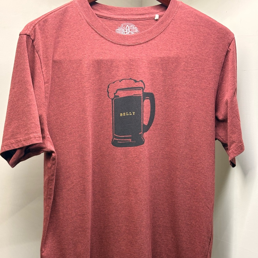 Prana Men's Maroon Short Sleeve Tee with Beer Mug Graphic